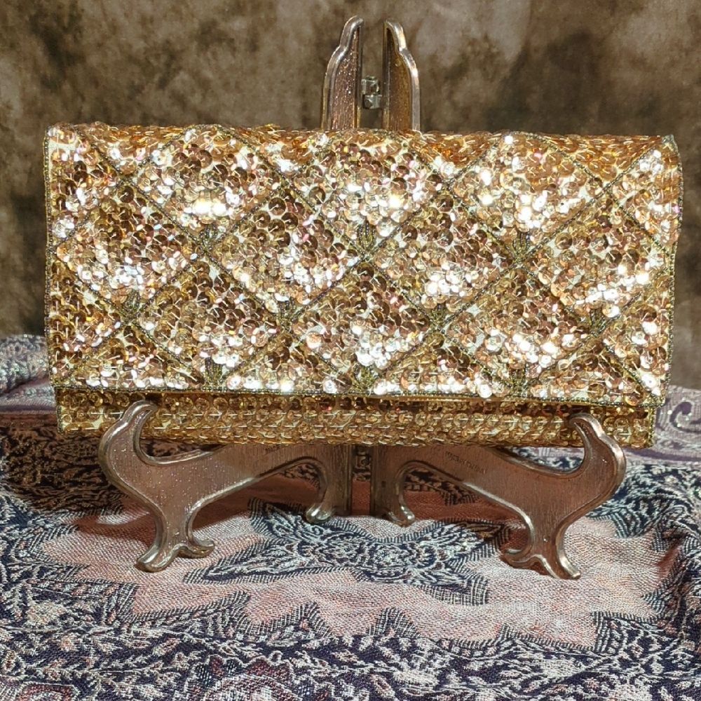 La Regale Gold Geometric Clutch for Special Occasions Vintage